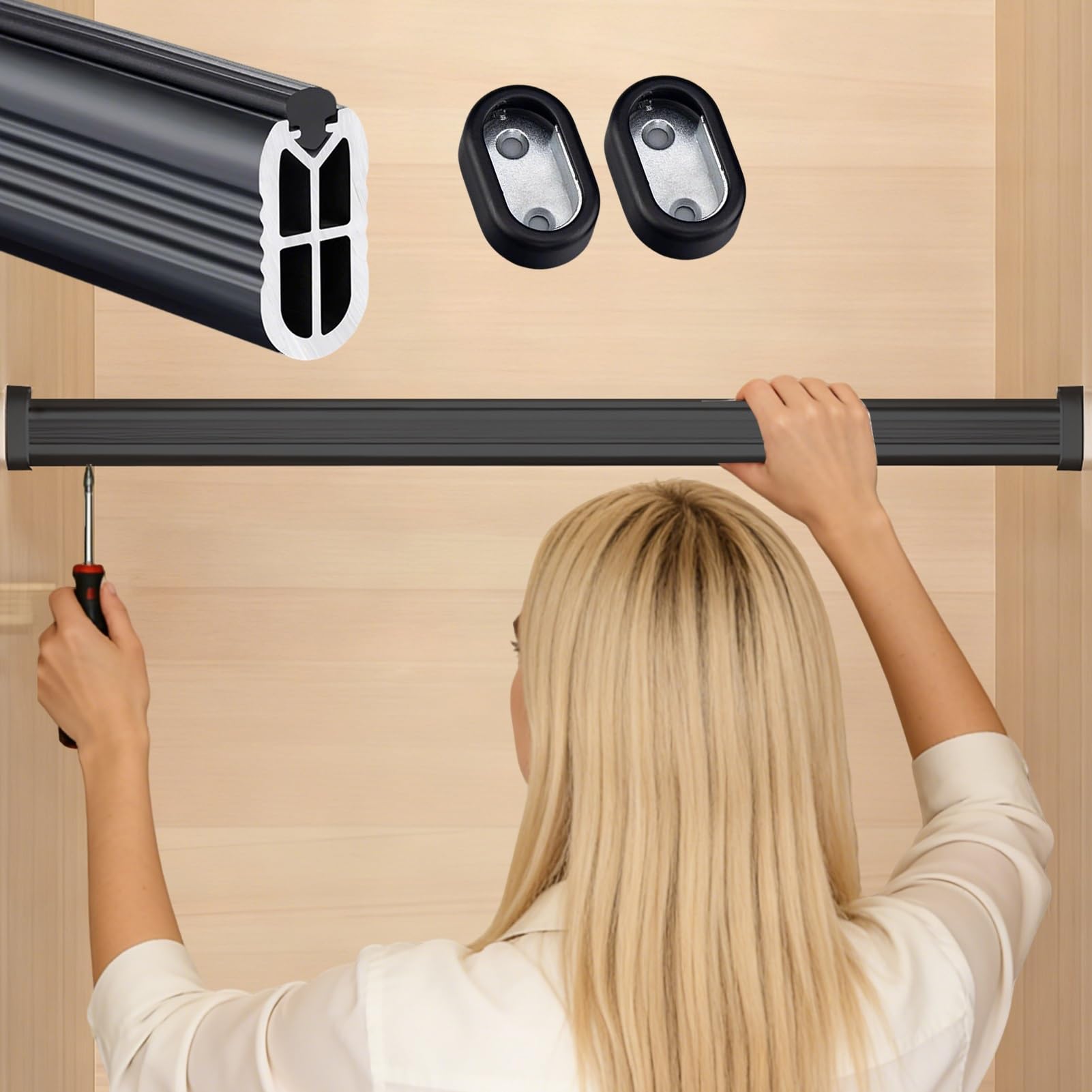 GLDYTVF Durable Oval Closet Rod for Clothes & Curt, 2.6mm Thick Metal, Quiet Tube & Support, Black, 50cm/19.7 Inches - Perfect for Home nization