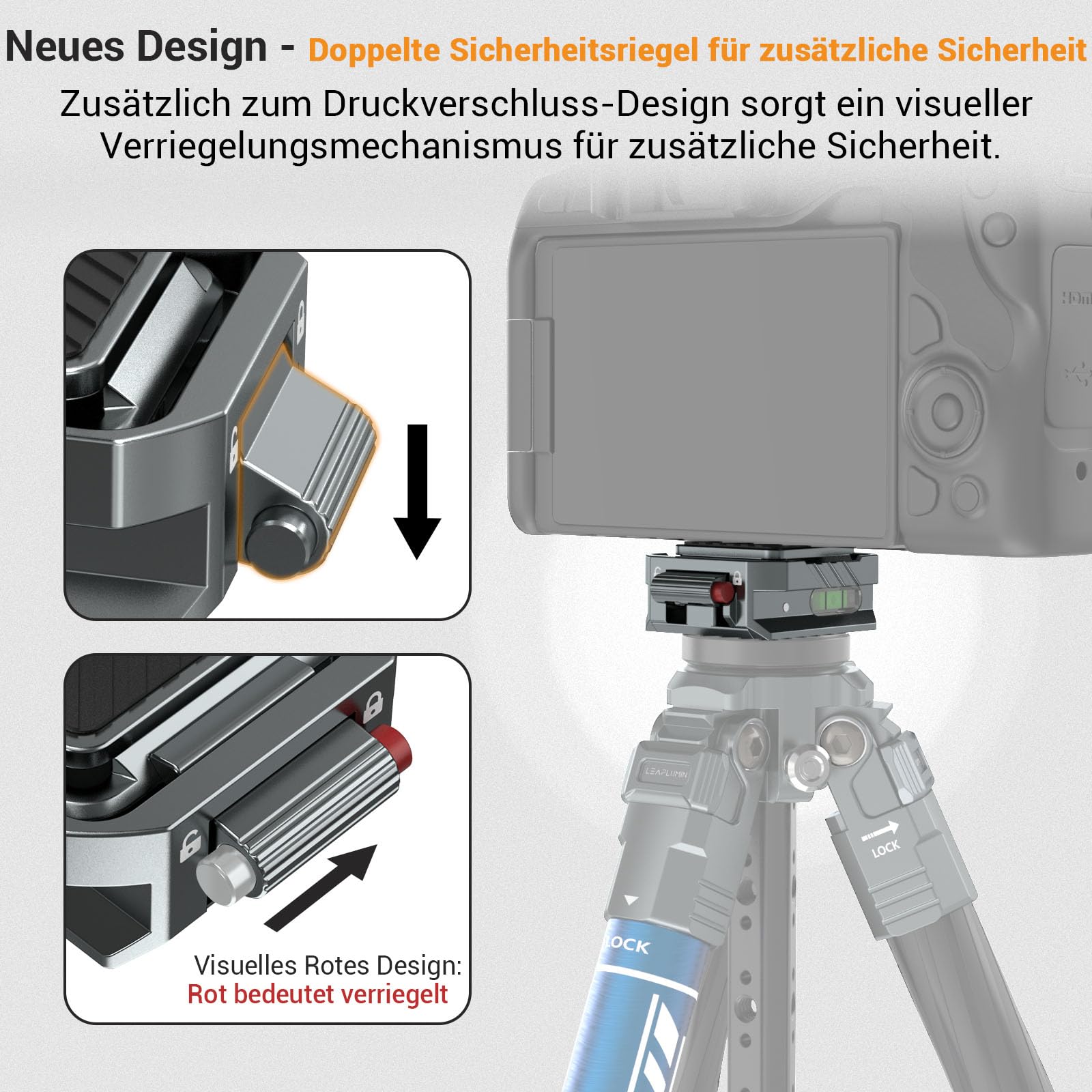 Kamera Schnellwechselplatten Kit – Arca Swiss Kompatible Aluminium Quick Release Plate mit Doppelsicherung & Auto-Lock Schnellverschluss – QR Klemme für DSLR, Stativ & Videokamera