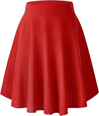 Women's Elegant Elastic Waist Flared A-line Midi Skirt Basic Uniform Pleated Skater Skirts