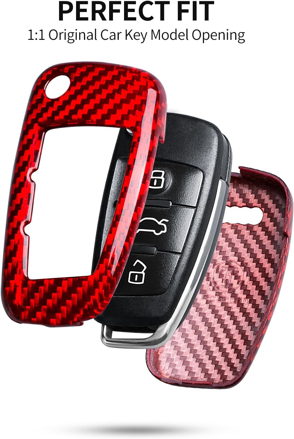 T-carbon Key Fob Cover with Keychain Fits Audi Q3 2024,Glass Fiber Key Fob Case Shell Fits Audi A3 A4 A6 S3 S4 RS3 RS4 RS6 R8 TTS 2005 2010 2013 Flip Blade Key Smart Remote Accessories
