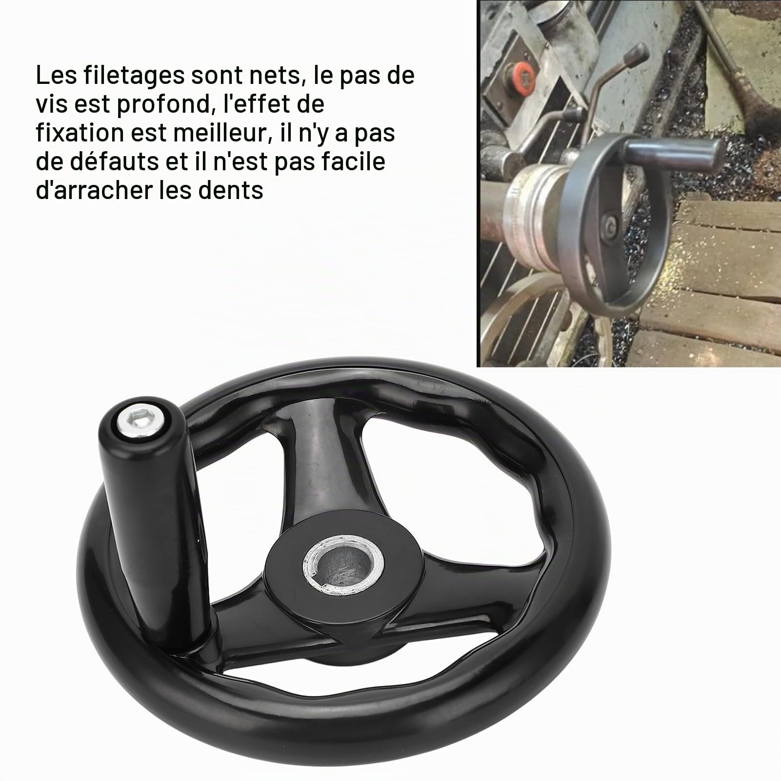 Volant À Main 3 Rayons 16x160mm Plastique Noir Poignée Rotative | 16x160mm Installation Rapide Compatible Avec Machines-Outils Adapté Pour Fraiseuse De Tour Et Atelier
