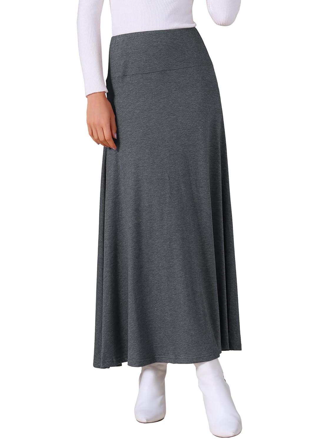 Allegra K Womens Maxi Skirt Foldable High Waisted Flowy Flare Solid Casual Flowy Long Skirts