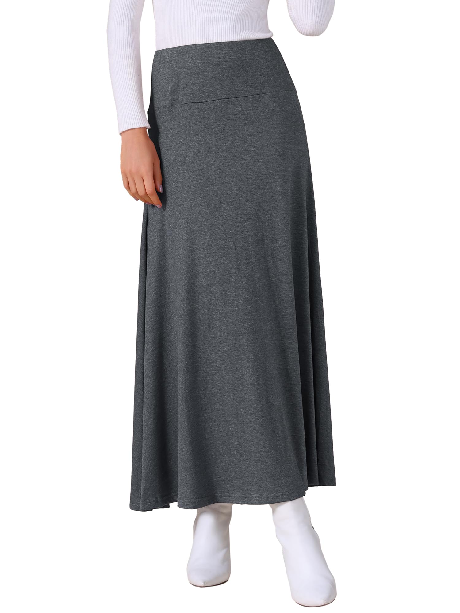 Allegra K Womens Maxi Skirt Foldable High Waisted Flowy Flare Solid Casual Flowy Long Skirts