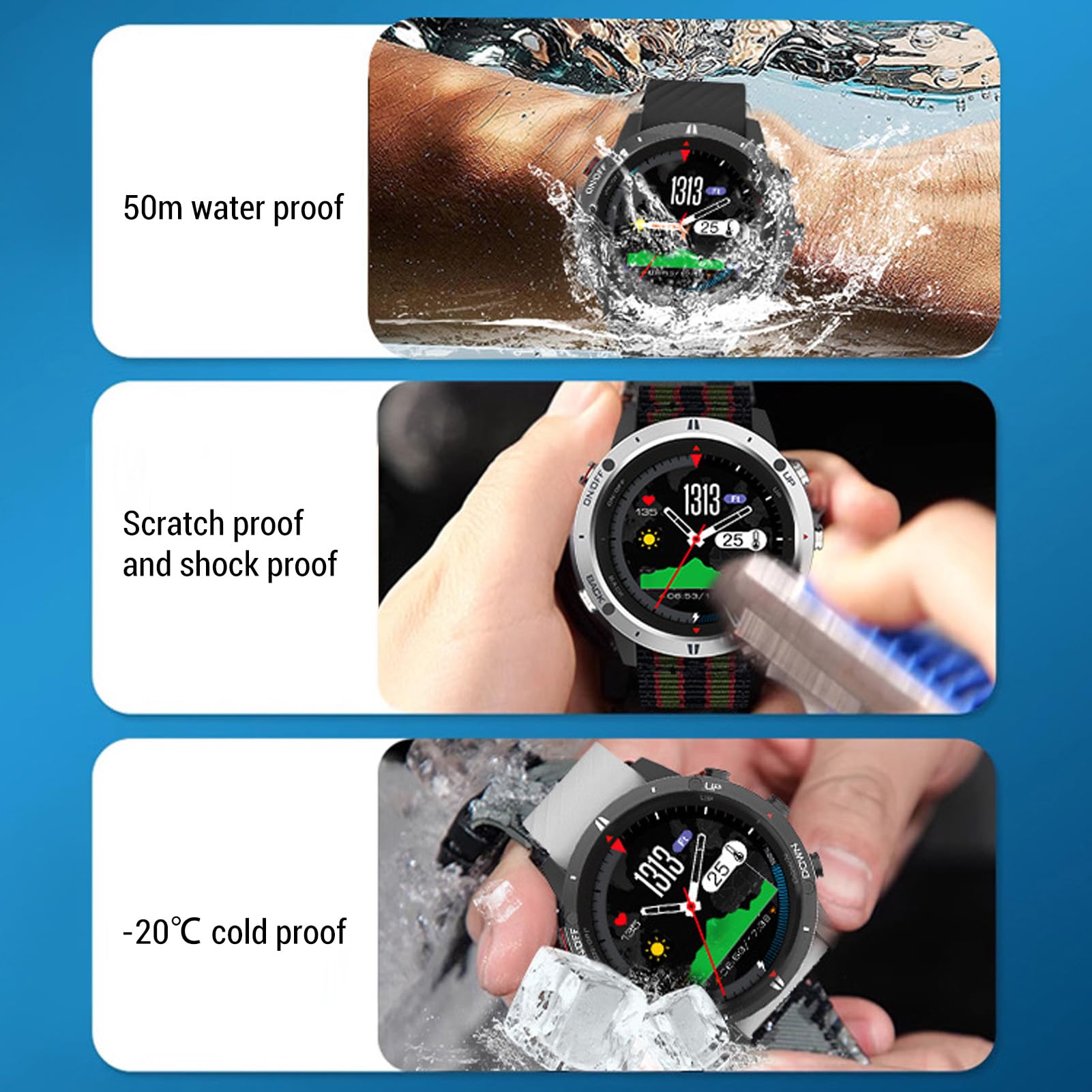 Keenso 1,3-calowy Sportowy Smartwatch, Męski Smartwatch z Czujnikiem Głębokości i Barometrem do ćwiczeń, Nurkowania i Biegania