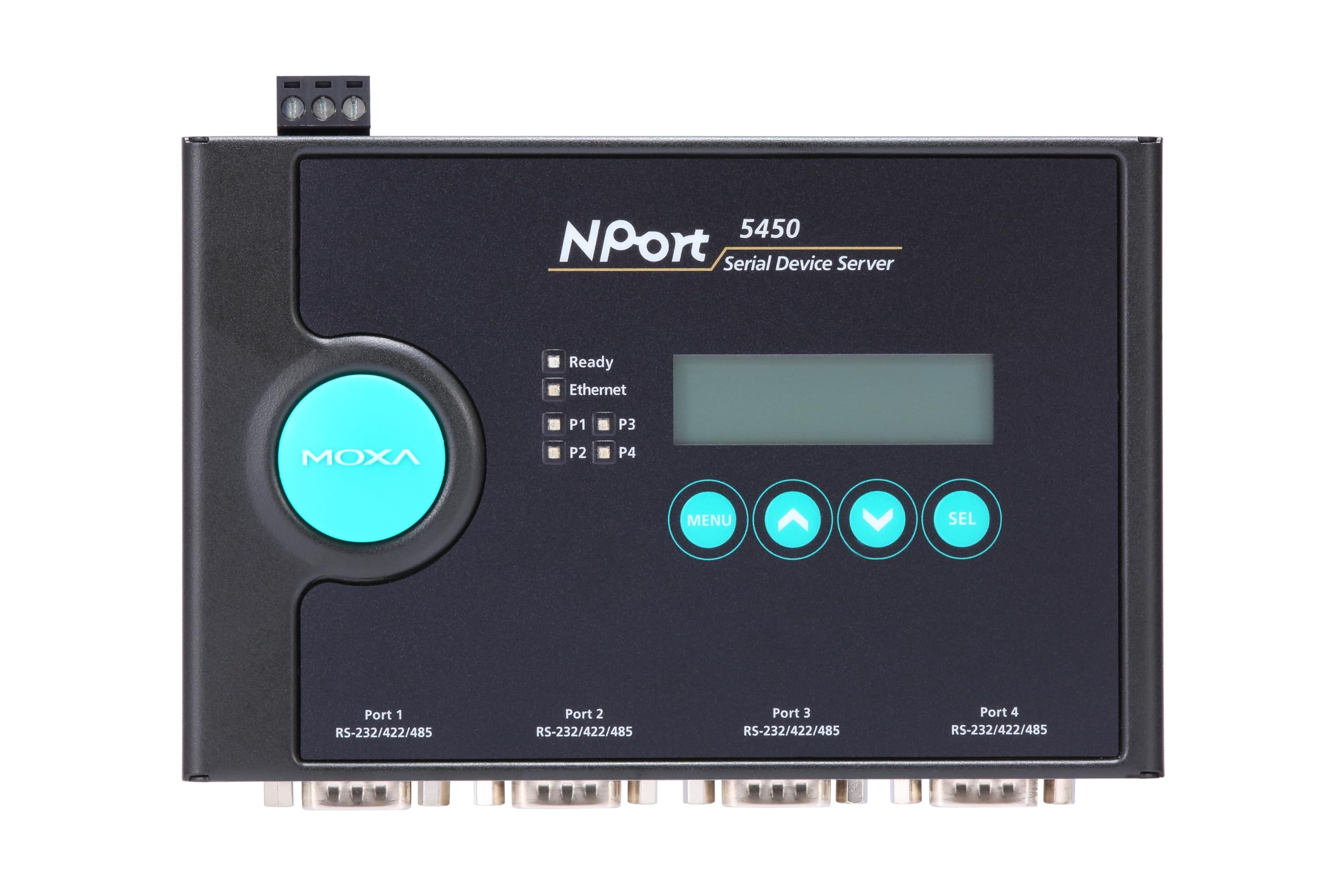 MOXA NPort 5450I w/Adapter 4-Port Serial-to-Ethernet Device Server, 10/100 Ethernet, RS-232/422/485, DB-9, 15KV ESD, 110V *