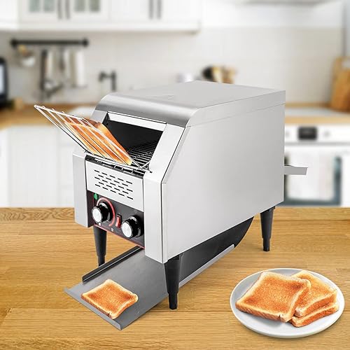 Miniatura 5 de Tostadora con transportador comercial de 150 rebanadasH 1300 W, horno eléctrico de acero inoxidable resistente con 7 velocidades y 3 ajustes de