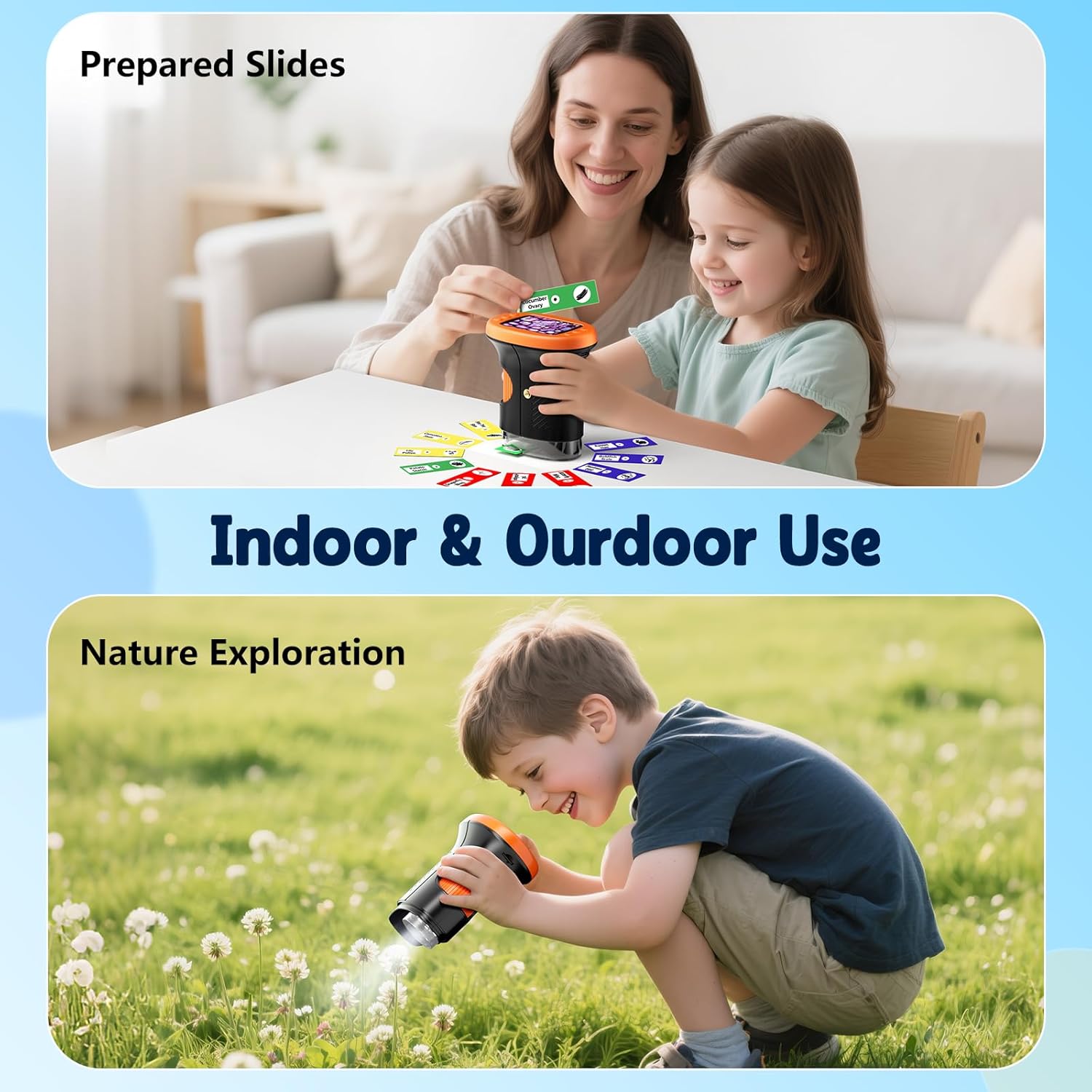 1000X Handheld Microscope for Kids, 4K 2.4" Screen Digital Kids Microscopes with 12 Slides, Portable Edu Toys Gifts for Age 3 4 5 6 7 8 9 10 11 12 Year Old Boys Girls Children Students(Orange) - Image 7