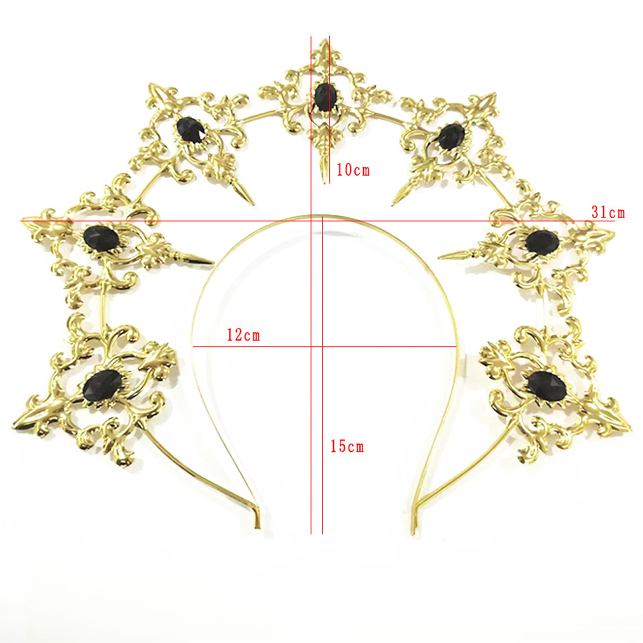 Yuelulala 2pcs Gothic Halo Crown Baroque Headband Stars Goddess and Crown for Women Boho Wedding Headpiece Halloween Costume Cosplay Accessories(A210-2) - Image 4