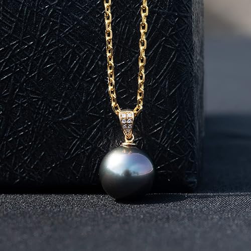 Miniatura 2 de Collar de barra de Moissnaite de perlas negras de Tahití, collares con colgante de diamante redondo genuino para mujer