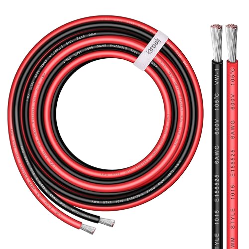 iGreely - Cable eléctrico de cobre estañado de calibre 6, color rojo y 10 pies, color rojo y negro de 10 pies, para audio de automóvil, remolque,
