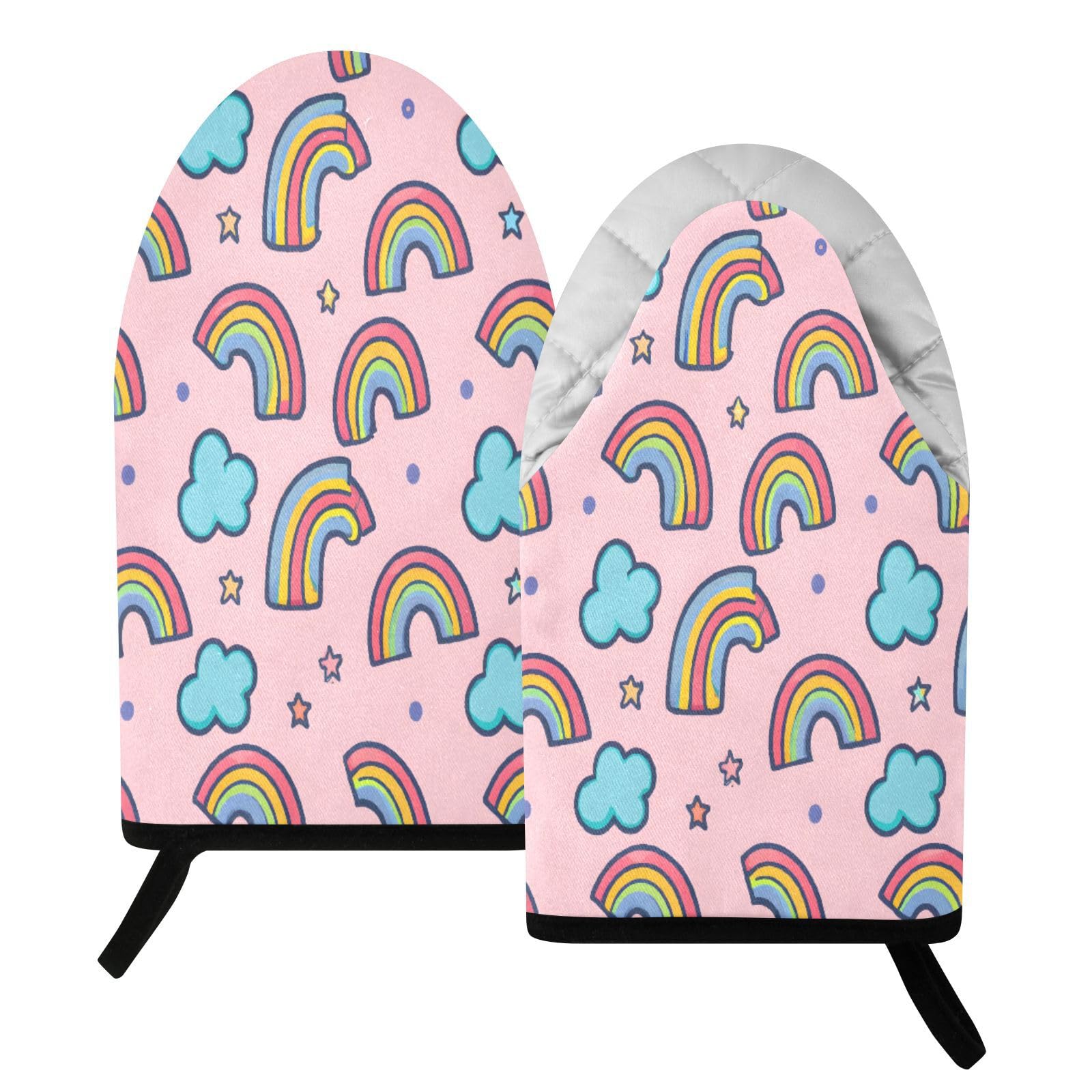 BURSTDDY Rainbows Oven Mitt,Heat Resistant Kitchen Mitts for Cooking