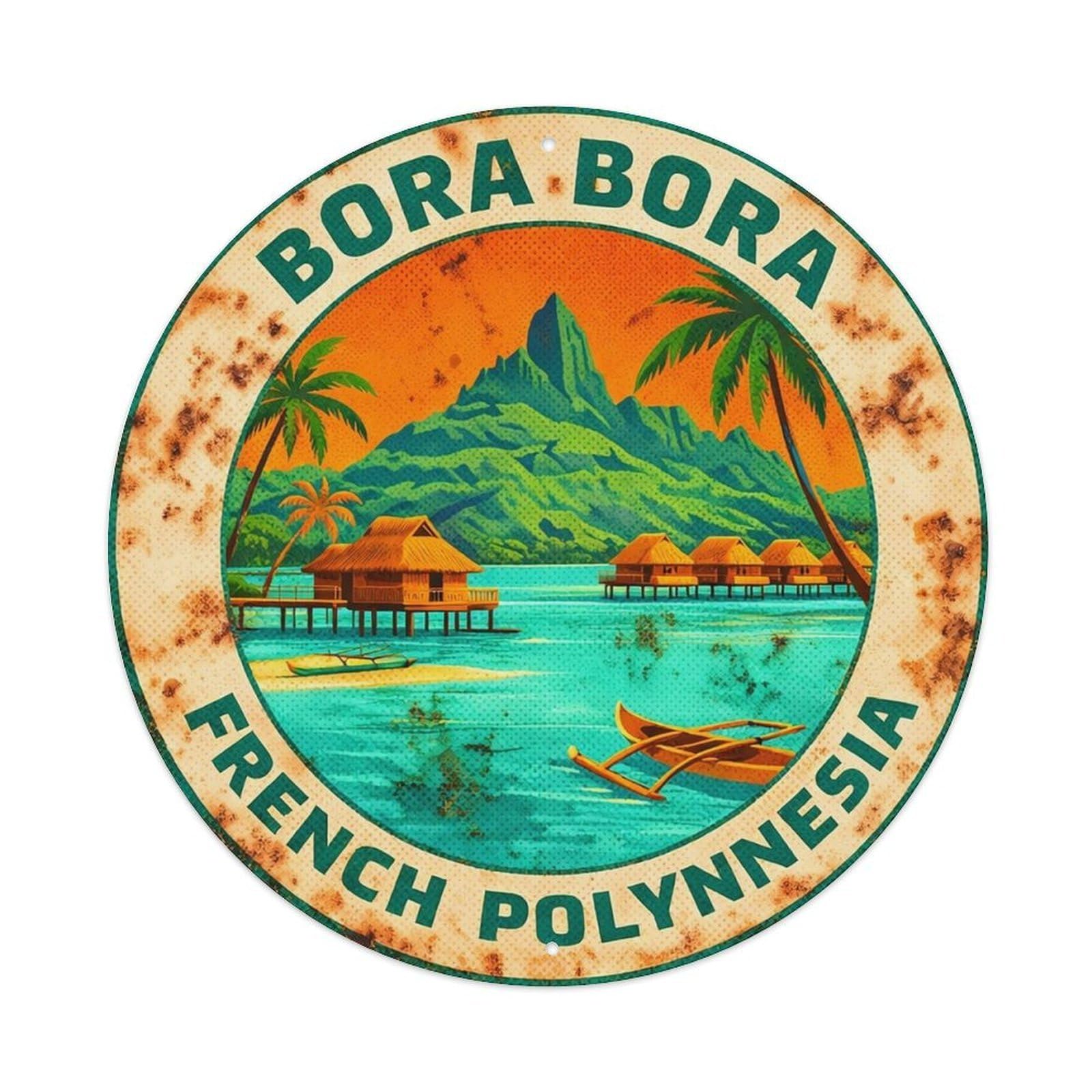 Olyhtr 8X8inch Classic Style Overwater Bungalow Pier Borabora Island Lagoon Metal Tin Sign