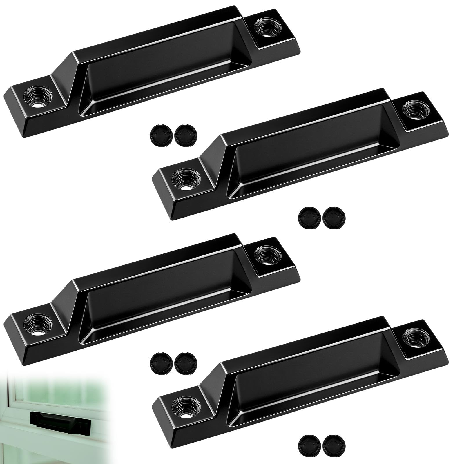 Yaocom 4 Pcs Window Sash Lift, Die-cast Zinc 3-5/16" Handle, Black