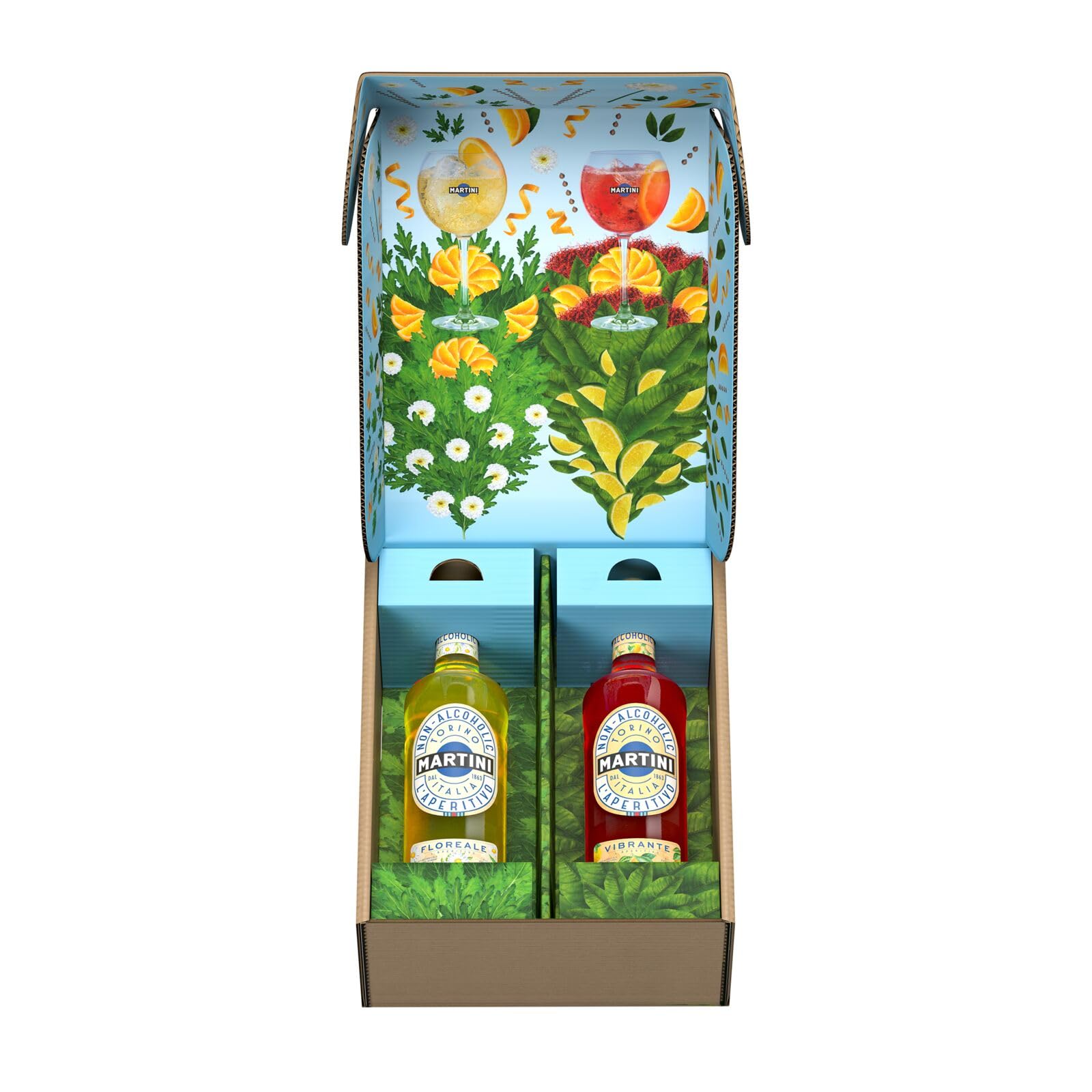 Le Coffret MARTINI Vibrante et Floreale Aperitivo non alcoolisé, 2 x 75cl / 750ml, infusé avec des plantes botaniques de qualité supérieure