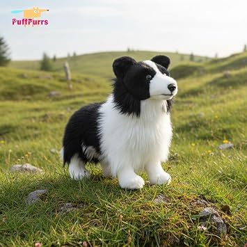 Lifelike Border Collie Plush Toy, Realistic Black and White Sheepdog Teddy Stuffed Animal, Cute Highly intelligent Toy Gift, 28 CM/11 IN