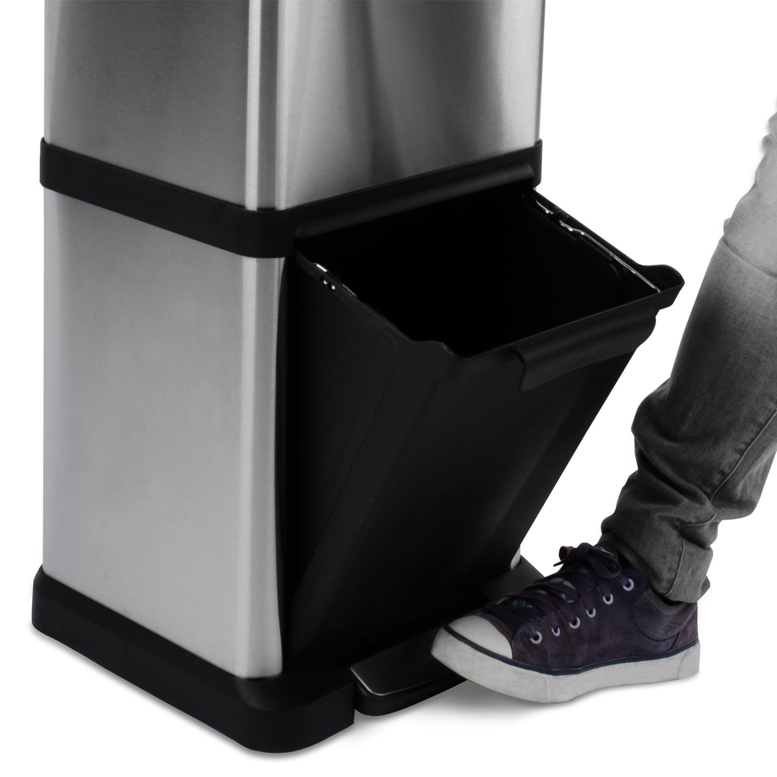 KARAT Pattumiera con 3 scomparti, 2 x 8 litri + 1 x 16 litri, secchio interno rimovibile con manico, apertura a pedale, sistema di raccolta differenziata, pattumiera per ufficio e cucina (James)
