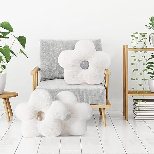 Miniatura 5 de Unittype 3 almohadas esféricas de flores de 18.8 x 15.7 pulgadas, almohadas de felpa con flores de felpa para asiento de lectura, cojín de piso de