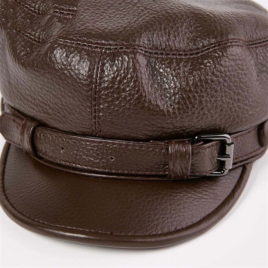 Gorra de capitán de piel de vaca auténtica para hombre, color marrón marinero