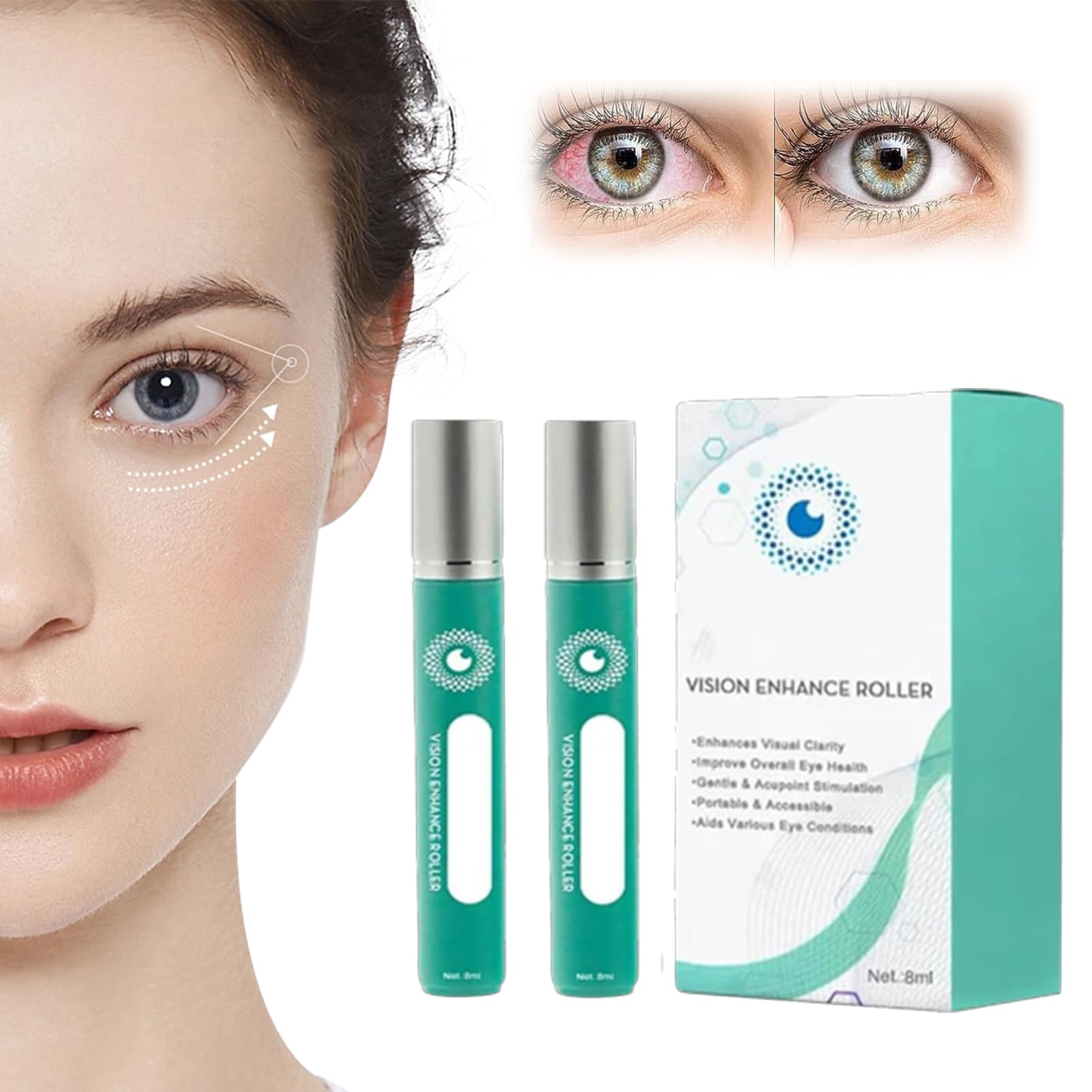 Medilisk - Vision Enhance Roller Medilisk, Medilisk Ophthalmic Vision Enhance Roller, Vision Enhance Roller Eye Massage Roller, Enhances Visual Clarity, Relieve Eye Strain, Relief Dry Dryness (2pcs)