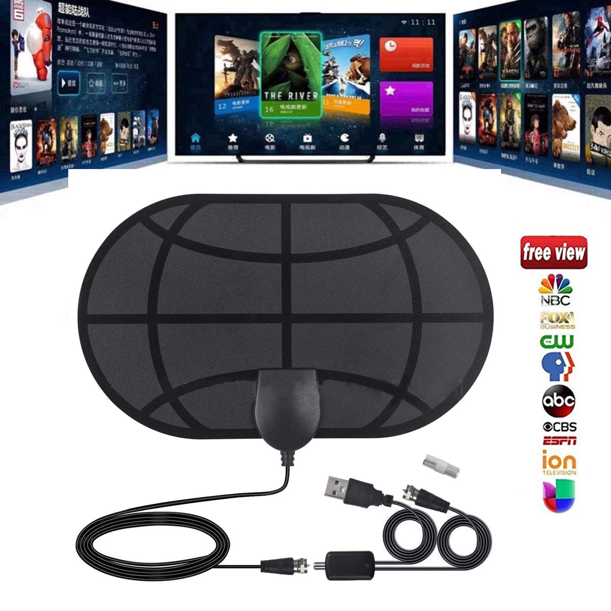 DollaTek Mini antena telewizyjna cyfrowa 50-milowy wzmacniacz sygnału F-TV kompatybilna z HDTV wewnętrzna antena 4K DVB-T2-ATSC