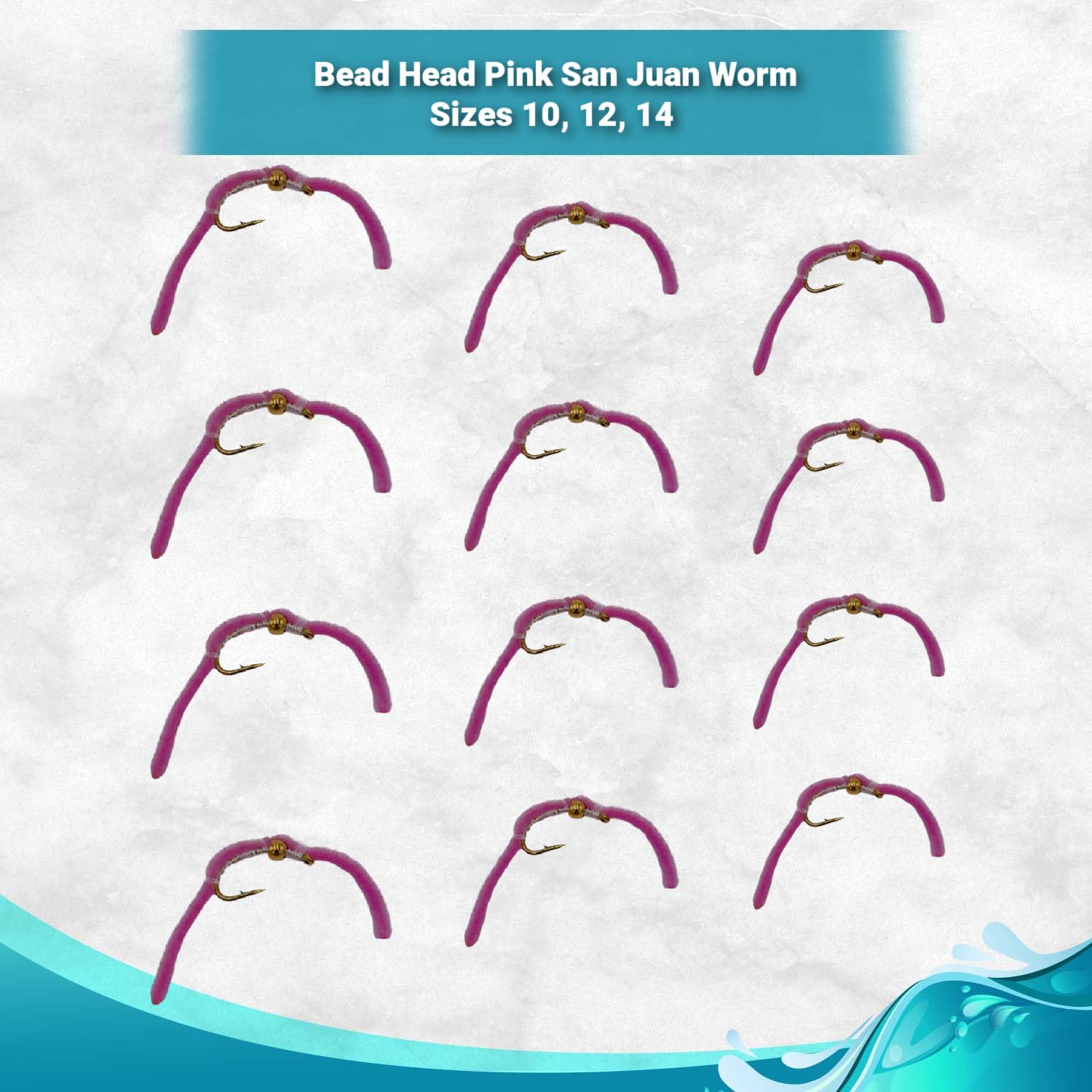 Feeder Creek 12pc Bead Head San Juan Worm Fly Fishing Flies, 3 Size Assortment Flies for Fly Fishing 10,12,14 (4 of Each Size), Trout and Bass Flies | Streamer Flies (Pink)