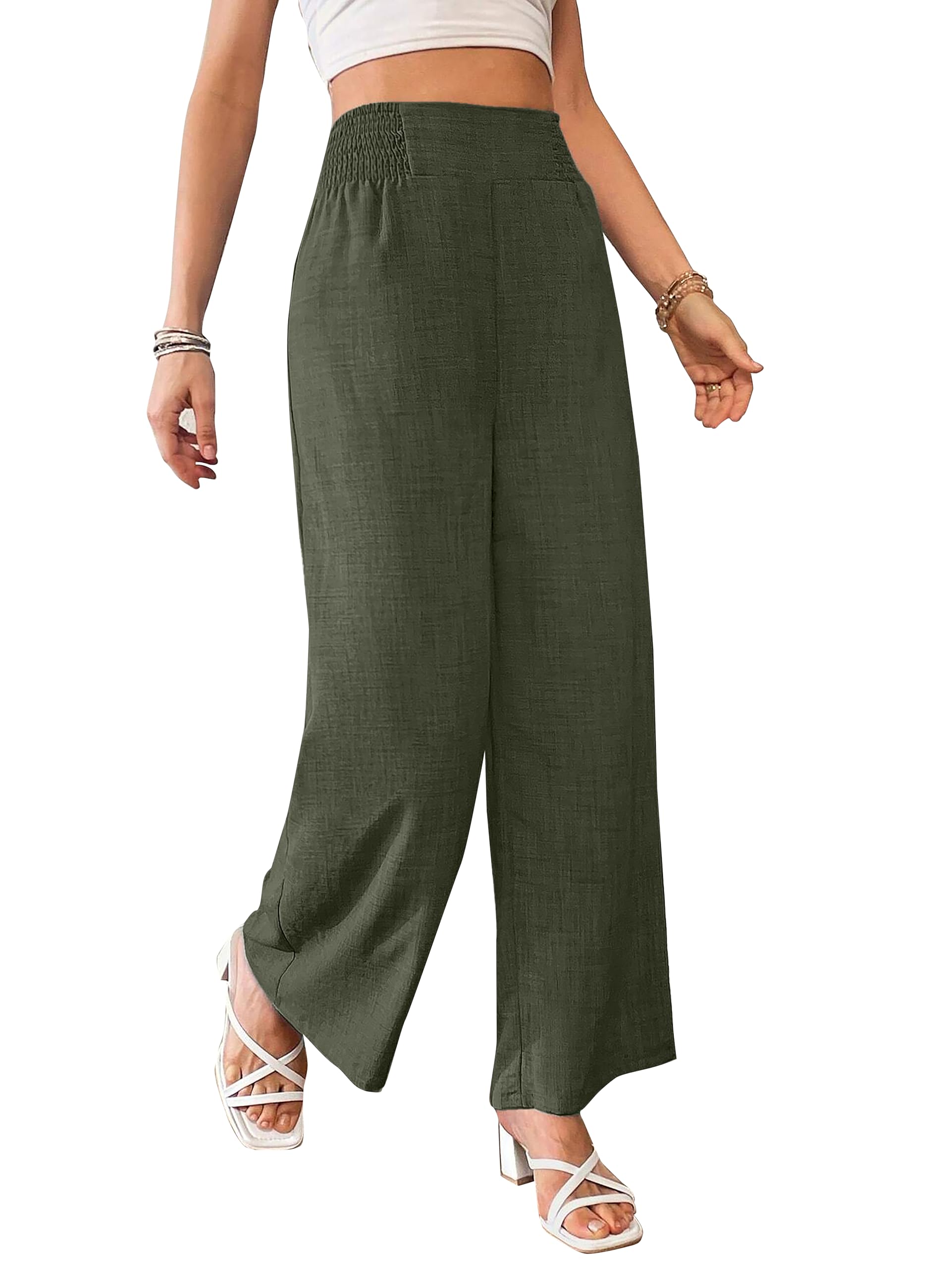 Vogaan Trousers for Women | Women Loose Fit Trousers | Women's High-Waisted Wide Leg Pant | Women Trousers Pants | Korean Trousers for Holiday (Green_S)