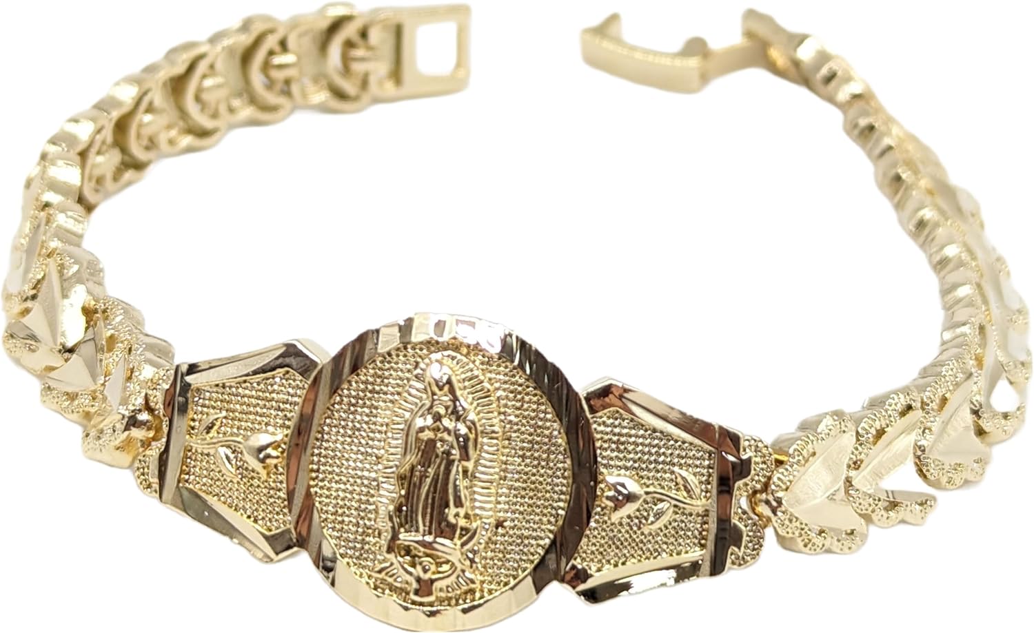 14K Gold Plated Guadalupe Bracelet Gold Color 7.5" Length / 14k Baño de Oro Brazalete Virgen de Guadalupe 7.5" Largo - RAYBR11-G