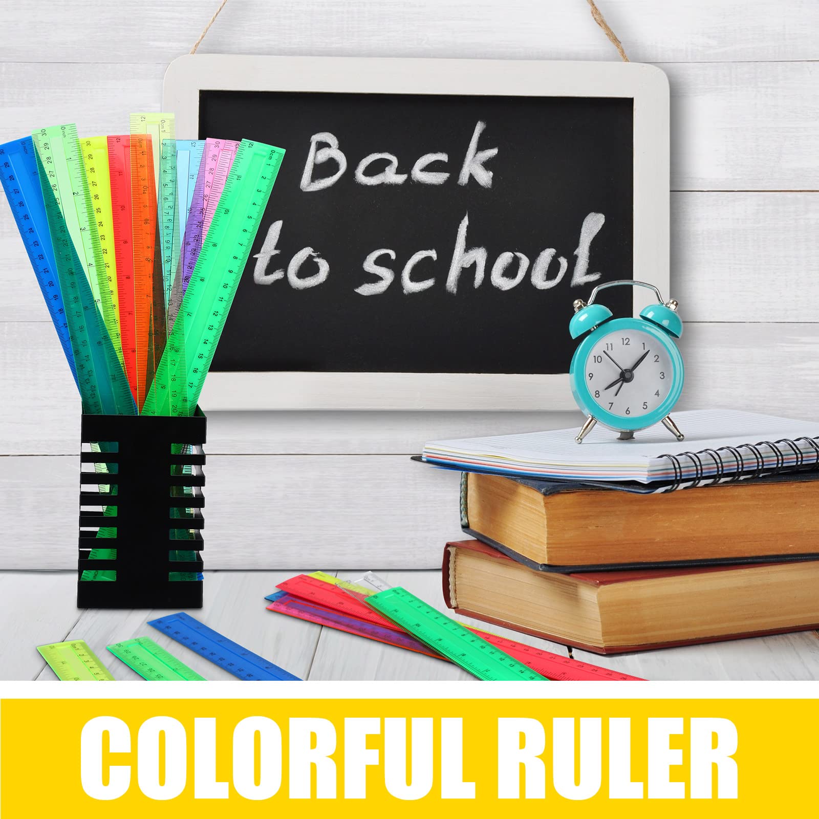 108 confezioni da 12 pollici righello in plastica, colore trasparente, righello metrico trasparente, con pollici e centimetri, per bambini, scuola, casa, classe, ufficio, ritorno a scuola