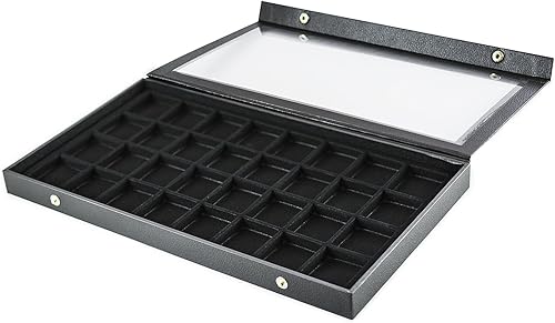 Super Z Outlet La vitrina plástica negra de la joyería del pendiente 32 ranuras Clear Top para la organización casera, Negro -