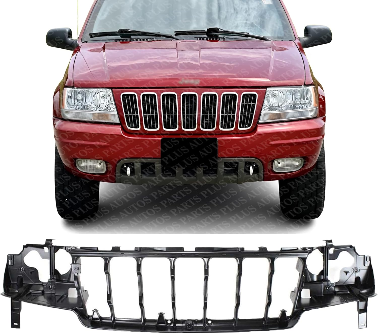 AUTOS PARTS PLUS Front Header Panel Headlight Mounting Panel Plastic Direct Replacement Compatible With 1999-2003 Jeep Grand Cherokee CH1220116 55155498AB