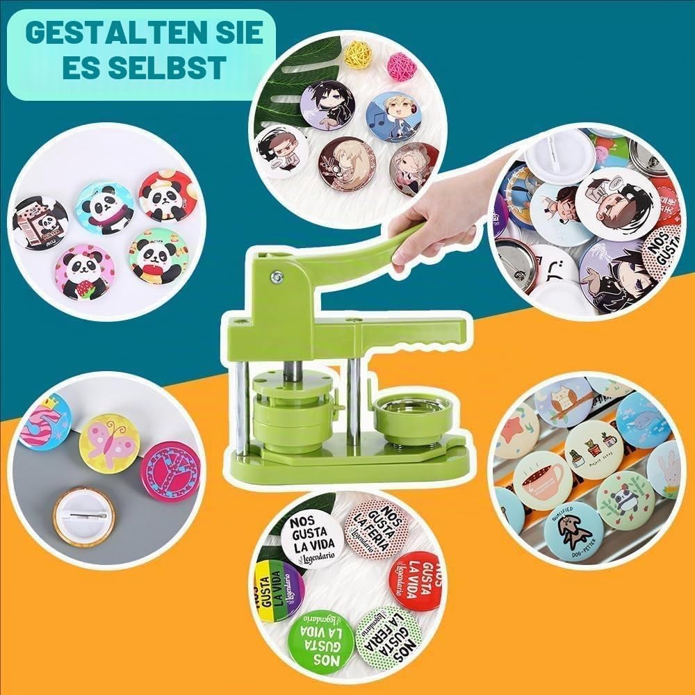 RATSTONE Buttonmaschine, Pin Maker, 32mm, 401 Teile, Grün, Kunststoff