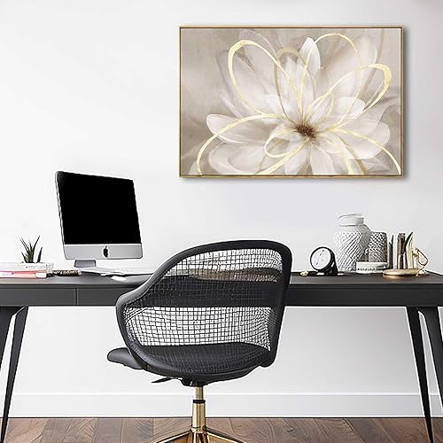 Miniatura 5 de SOUGUAN Cuadro de flores blancas pinturas botánicas doradas para decoraciones de pared arte de pared para sala de estar dormitorio oficina