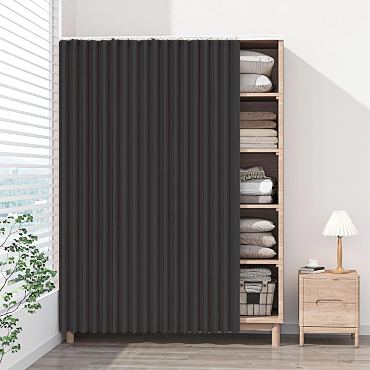 DSSHENGDS multi-functional sliding curtains, suitable for cabinets without doors, washing machines, and wardrobes.-Black- W100cmxH60cm