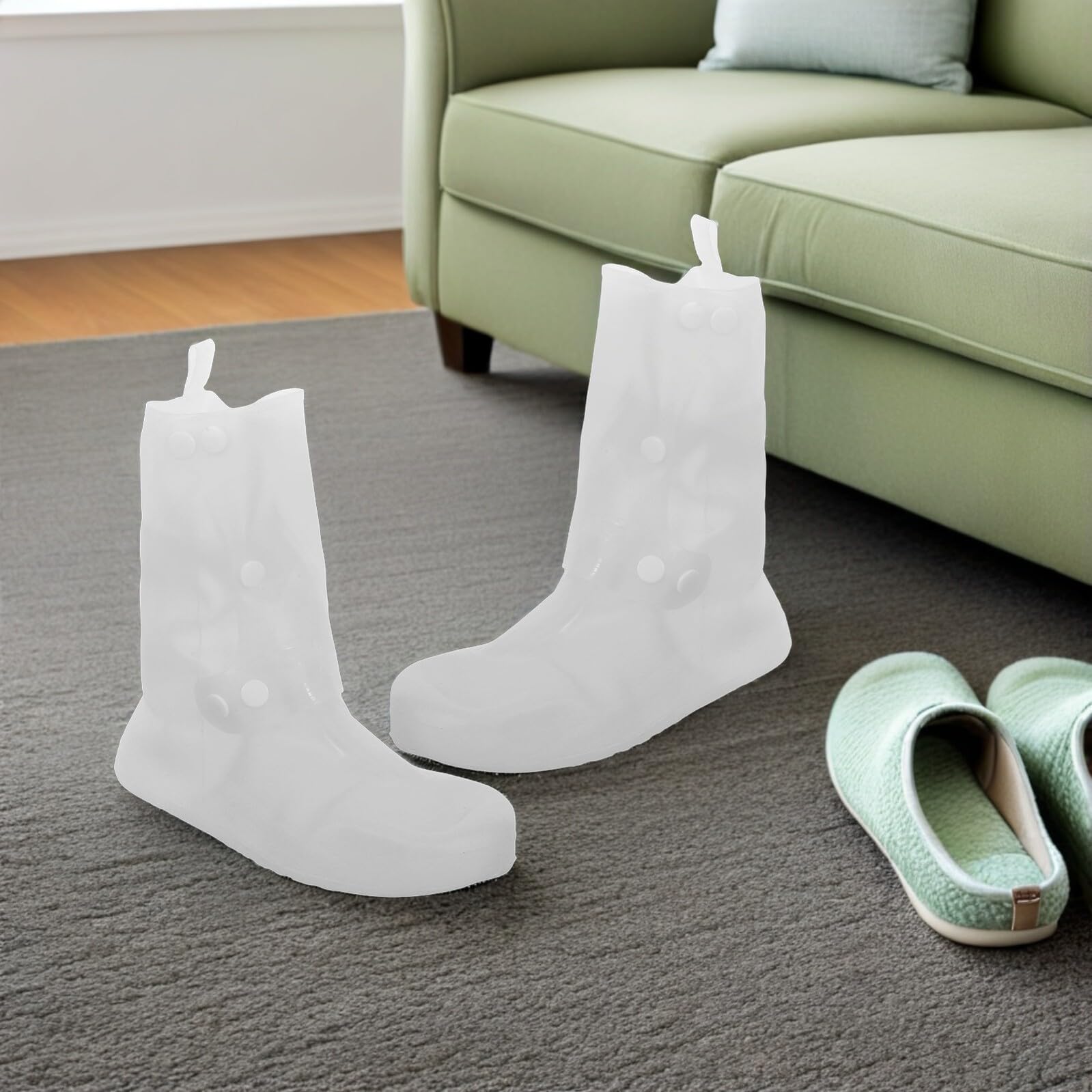 SHOWERORO 2 pares Cubrezapatos Impermeables Reutilizables con Suela Antideslizante para Ciclismo y Actividades al Aire Funda de Silicona Resistente y Cómoda Talla