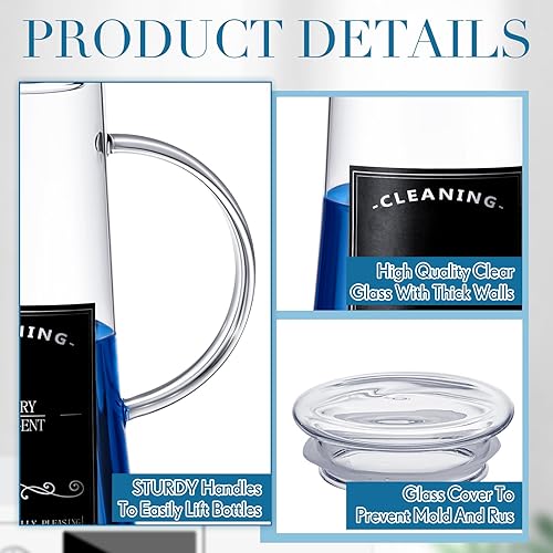 Miniatura 3 de Maxcheck Dispensador de detergente de vidrio para ropa sucia, 3 unidades, 50 onzas con tapas y asas de vidrio, dispensador de suavizante de tela con
