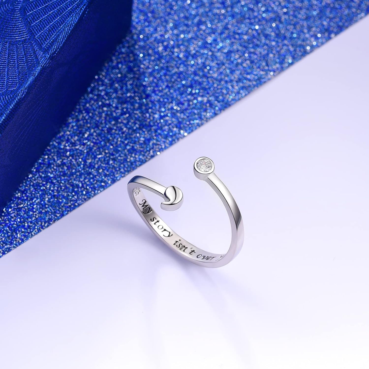 925 Sterling Silver Rings, My Story Isn't Over Yet Ring Adjustable Open Rings Semicolon Jewelry for Women Inspirational Gift - Image 3