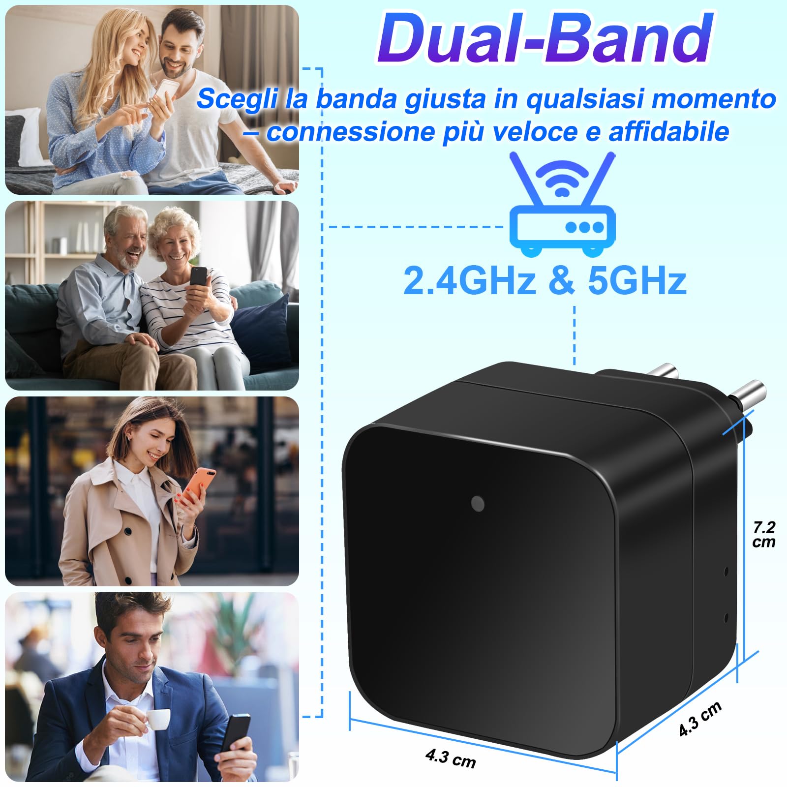 TANGMI Telecamera Spia WiFi 1080P, Rilevamento Movimento | Doppia banda 2.4/5GHz, 100° grandangolo, app Tuya Smart, avvisi istantanei, 2-in1