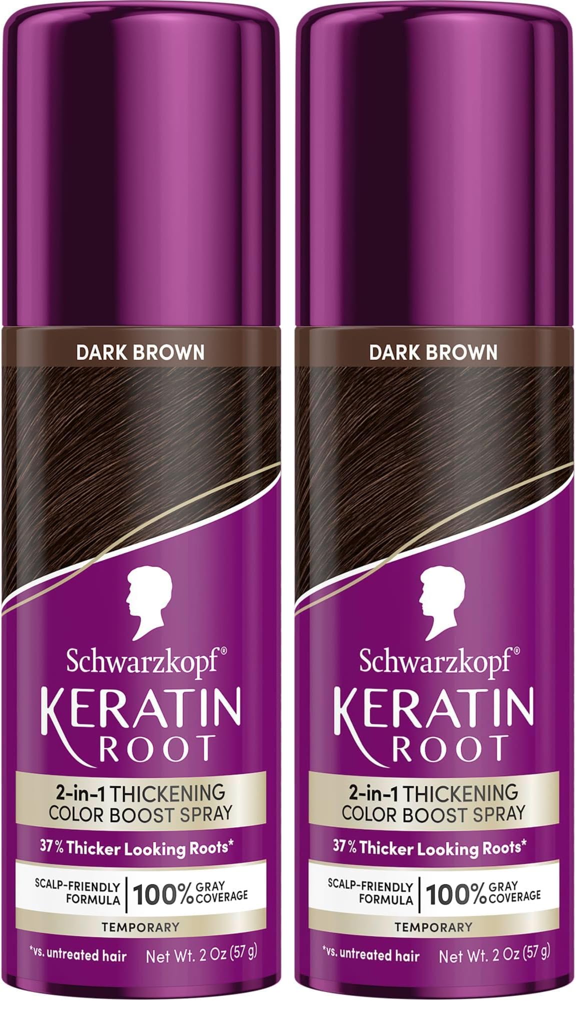 Schwarzkopf Keratin Color Root Temporary Hair Color Spray, Dark Brown - Salon Inspired Temporary Hair Dye, for up 100% Gray Coverage and Thicker Looking Roots, Ammonia free (Pack of 2)