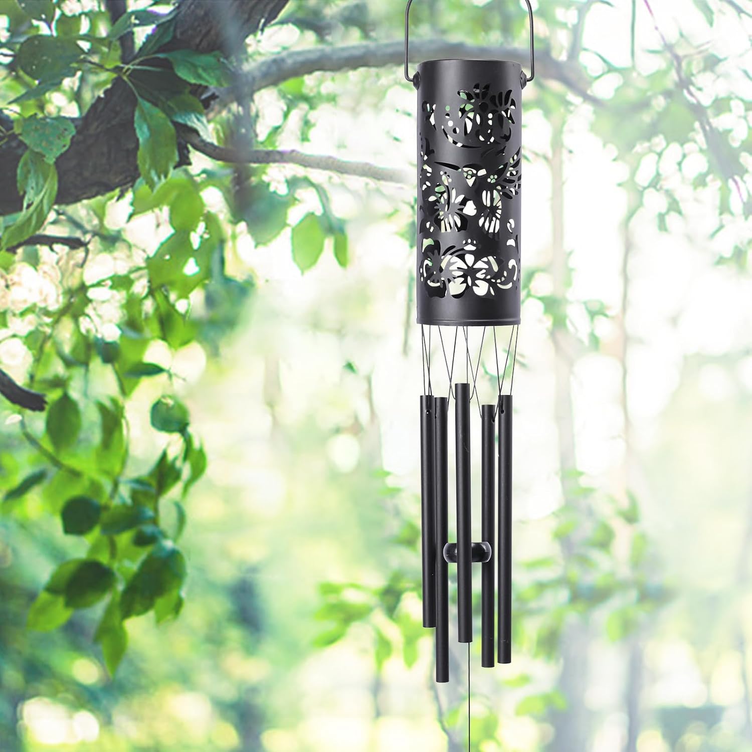 Taman Solar Wind Chime - 33" Hummingbird Hollow Out Solar Light for Outside Valentine's Day Gift Waterproof Aluminum Tubes Decorative Memorial Gift, for Home, Outdoor, Yard, Patio,Garden Decor - Image 5