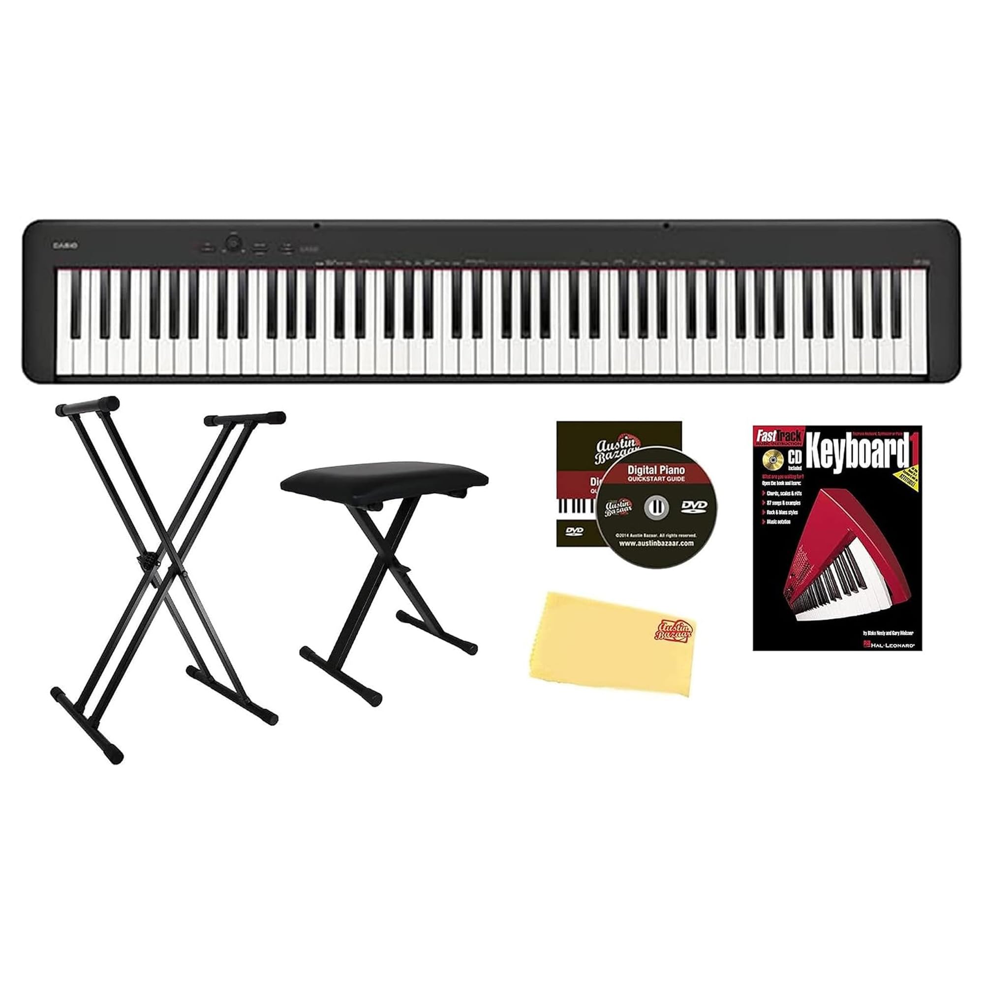CDP-S160 88-Key Compact Digital Piano - Black Bundle with Adjustable Stand, Bench, Instru…