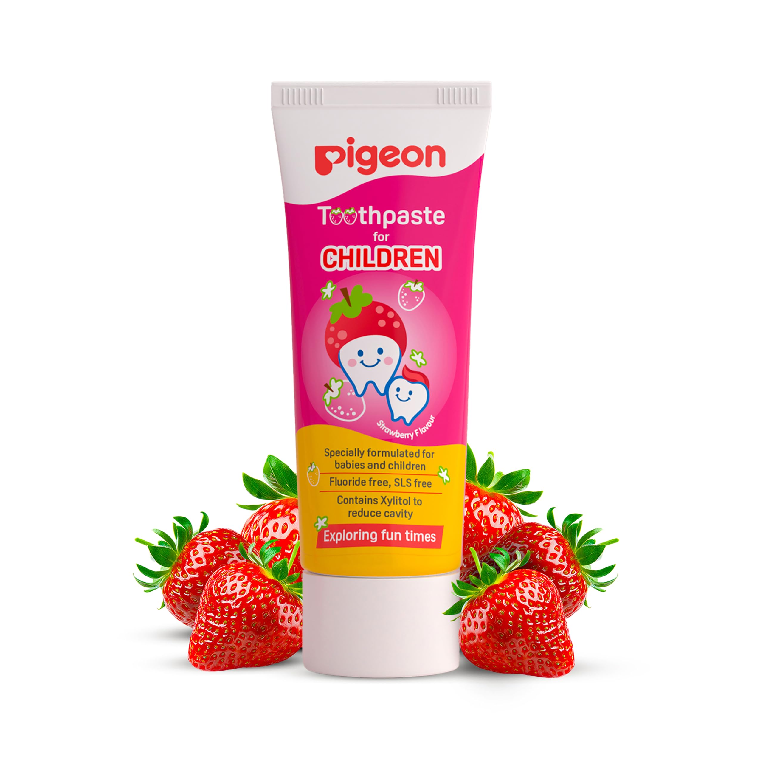 Pigeon Strawberry Toothpaste for Babies & Kids 45 g | Fluoride & SLS Free | Colour & Paraben Free | pH-Balanced Gentle D