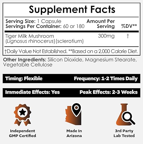 Miniatura 2 de Nootropics Depot Cápsulas de hongos con leche de tigre  300 mg  180 unidades  Lignosus rhinocerus esclerotium  Cognición, histamina y apoyo