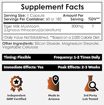 Nootropics Depot Tiger Milk Mushroom Capsules | 300mg | 60 Count | Lignosus rhinocerus Sclerotium | Cognition, Histamine, Respiratory Support