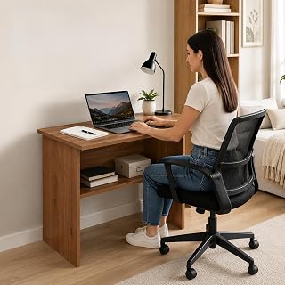 FURLAY StudyPro Wooden Laptop Table, 60x40x70 cm Compact Study Desk with Book Storage Shelf, Writing Computer Table for St Price In India