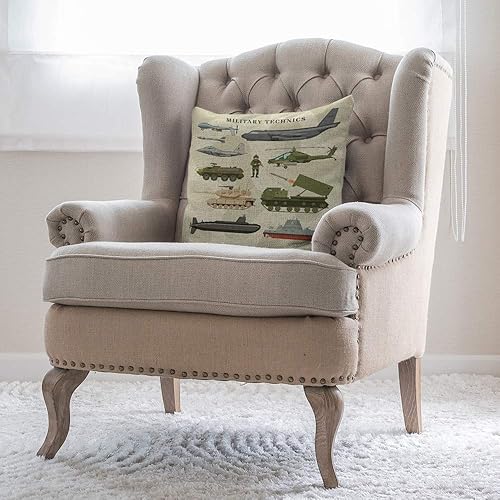 Miniatura 4 de EKOBLA Funda de almohada de técnica militar con diseño de camuflaje, transporte militar, avión blindado, tanque blindado, helicóptero, submarino,