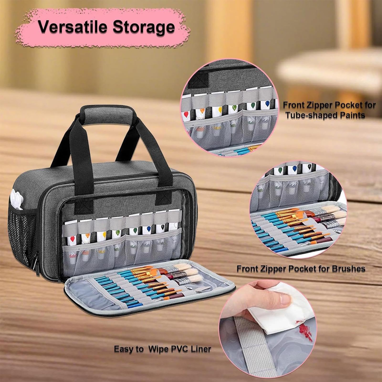 Bolsas Para Materiales Artísticos | Bolsa de Transporte con Compartimentos para Almacenamiento de Arte | Estuche de Gran Capacidad con Bolsillos y Asas para Pinturas, Rotuladores y Material de Oficina