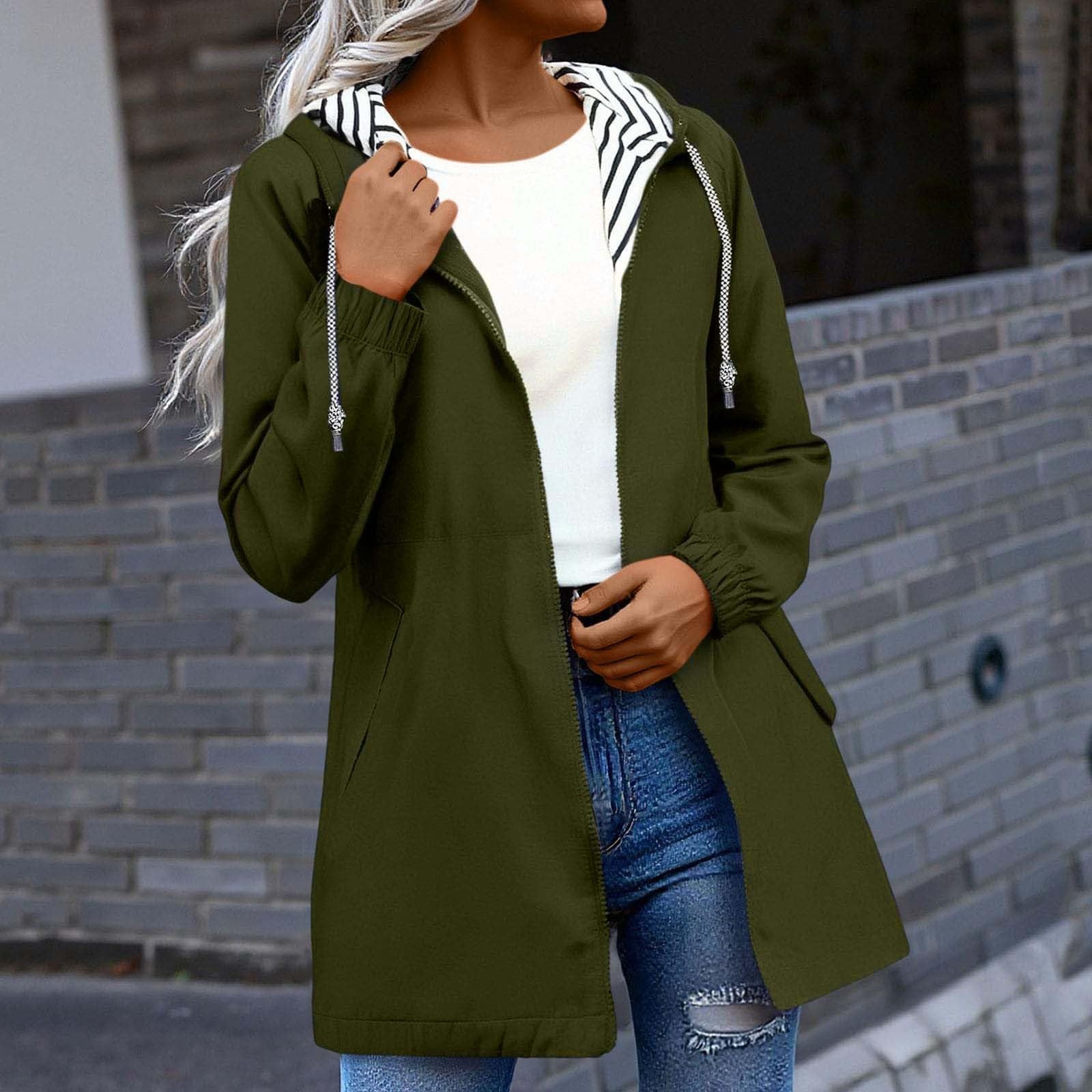 Giacca Da Donna Autunno Inverno Tinta Unita Con Cappuccio, E Cerniera, Lunghezza Media In Pelle Corta Pioggia Soft Shell Impermeabile Giacche Antipioggia Transparent Raincoat Cappuccio