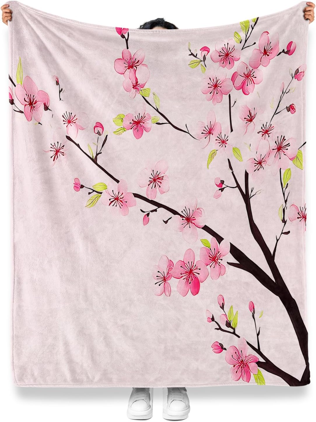 Jekeno Cherry Blossom Gifts Blanket for Women Girls Mom Birthday Christmas Pink Cherry Blossom Branches Flower Print Present Decor Home Sofa Couch Bed Room Soft Cozy Plush Throw for Kids Adult 50"x60" - Image 3
