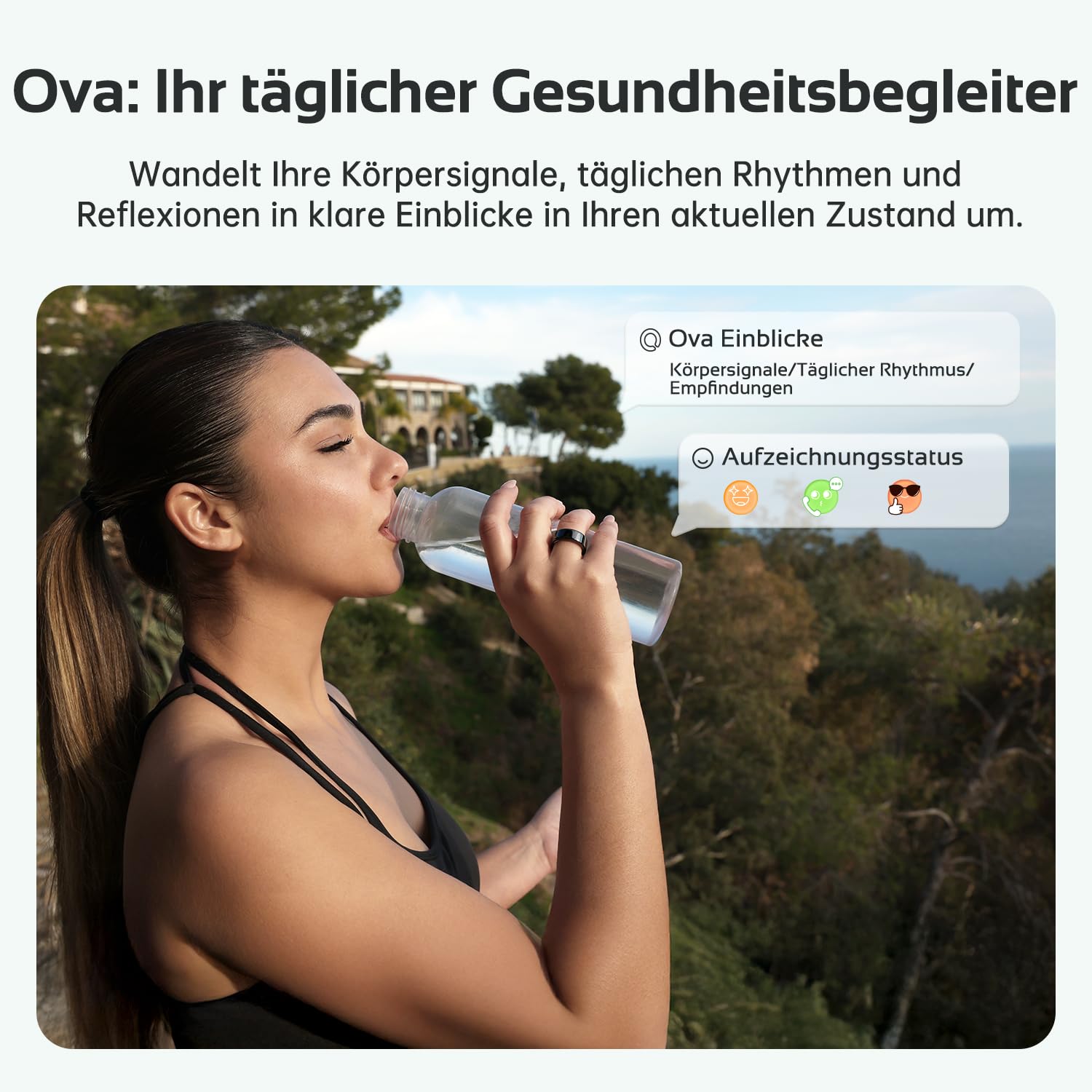 O Ring Smart Ring, Fitness Ring Tracker mit 8–12 Tagen Akkulaufzeit, Schlafüberwachung-Stress-Herzfrequenz-Frauen-Gesundheits Tracker,keine Abonnementgebühren,kompatibel mit iOS & Android,Schwarz-8