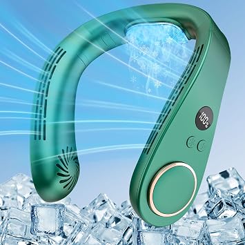 Neck Coolers for Hot Weather-Neck Fan Rechargeable Cold Plates,Ac Neck Cooler with LED Display&4 Fan Speeds,Indoor Outdoor Best Hanging Battery Powered Necklace Fans for Women Men Kids Dark Green